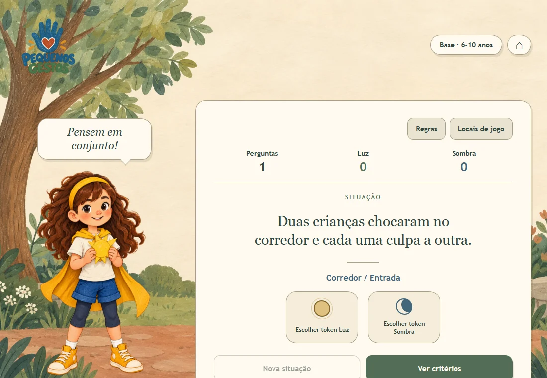 Ecrã real da aplicação Pequenos Gestos